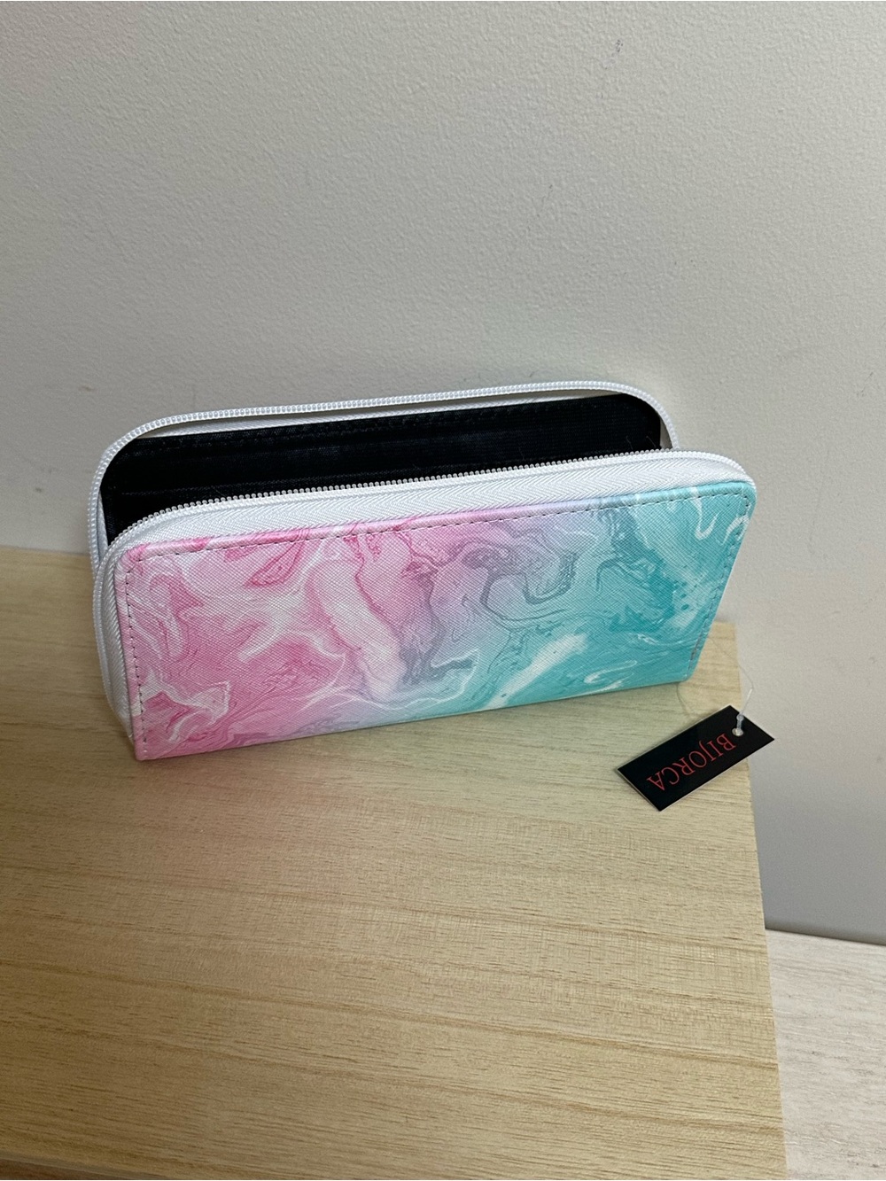 BIJOKRA Marbled Pink to Teal Zip Wallet